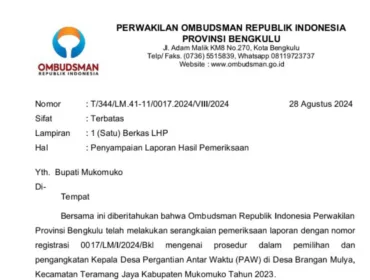 Penggalan Surat Ombudsman RI Untuk Bupati Mukomuko