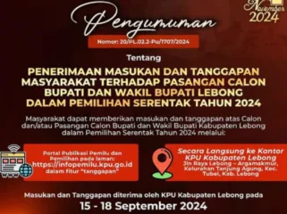 Pengumuman Masa tanggapan Masyarakat Terhadap Pasangan Calon Kepala Daerah Kabupaten Lebong tahun 2024