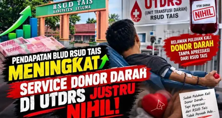 Pendapatan BLUD Meroket, Ironi Pelayanan RSUD Tais Biarkan Pendonor Darah Puluhan Kali Tanpa Apresiasi Pendapatan BLUD Meroket, Ironi Pelayanan RSUD Tais Biarkan Pendonor Darah Puluhan Kali Tanpa Apresiasi