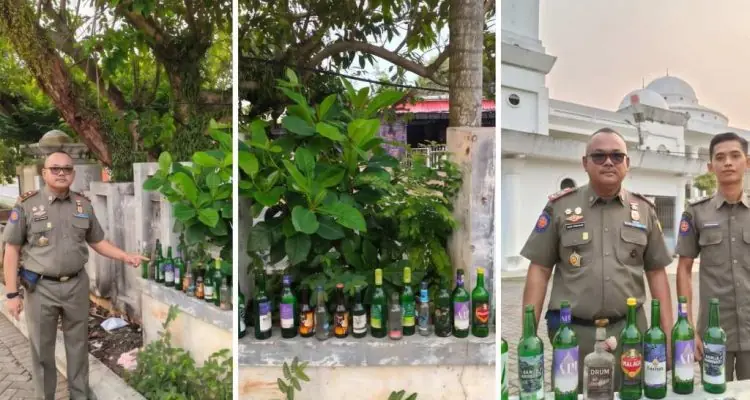Satpol PP Bengkulu Temukan 21 Botol Bekas Miras di Parkiran Masjid Agung At Taqwa